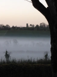the valley shrouded in fog